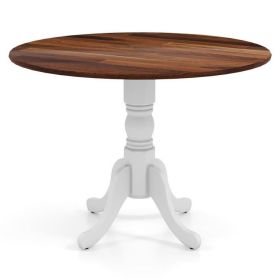 Solid Wood Round 40-inch Kitchen Dining Table with White Legs and Brown Top