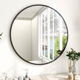 Round 30-inch Circular Bathroom Wall Mirror with Black Frame