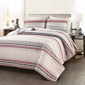 Full/Queen Lightweight Rustic Red Chevron Stripe Reversible 3 Piece Quilt Set