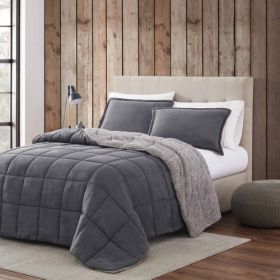 King Plush Sherpa Reversible Micro Suede Comforter Set in Gray