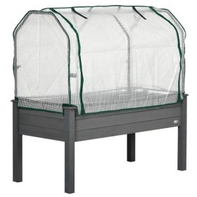 Grey Wood Elevated Raised Garden Bed Planter with Greenhouse Cover