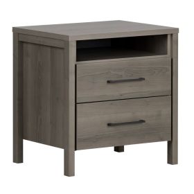 Modern Grey 2 Drawer Nightstand Cubby Storage Shelf