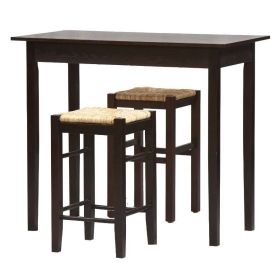 3 Piece Espresso Dining Set with Table and 2 Backless Stools