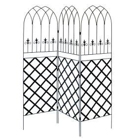 6-Ft High 3-Panel Black Metal Lattice Screen Garden Trellis