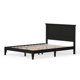 Queen Traditional Solid Oak Wooden Platform Bed Frame with Headboard in Black