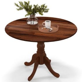 Round 40-inch Solid Wood Farmhouse Kitchen Dining Table in Medium Brown Finish