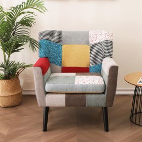 Patchwork Accent Chair;  Mid Century Modern Fabric Club Chair for Bedroom Comfy;  Colourful Single Sofa Chair for Livingroom;  Bedroom;  Office;  Stud