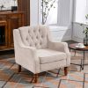 Beige Accent Chair, Living Room Chair, Footrest Chair Set with Vintage Brass Studs, Button Tufted Upholstered Armchair for Living Room, Comfy Reading