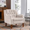 Beige Accent Chair, Living Room Chair, Footrest Chair Set with Vintage Brass Studs, Button Tufted Upholstered Armchair for Living Room, Comfy Reading