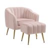 Velvet Accent Chair; Modern Barrel Chair with Ottoman; Arm Pub Chair for Living Room/Bedroom/Nail Salon; Blush Pink; Golden Finished; Suitable for Sma