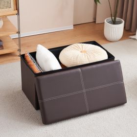 FCH 76*38*38cm Glossy With Lines PVC MDF Foldable Storage Footstool Dark Brown