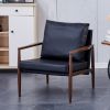 Sofa Chair.Black PU Leather Accent Arm Chair Mid Century Modern Upholstered Armchair with Imitation solid wood color Metal Frame Padded Backrest and S