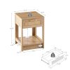 15.75" Rattan End table with drawer; Modern nightstand; side table for living roon; bedroom; natural