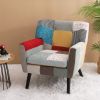 Patchwork Accent Chair;  Mid Century Modern Fabric Club Chair for Bedroom Comfy;  Colourful Single Sofa Chair for Livingroom;  Bedroom;  Office;  Stud