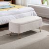 Ivory White Storage Ottoman Bench for End of Bed Gold Legs, Modern Ivory White Faux Fur Entryway Bench Upholstered Padded with Storage for Living Room