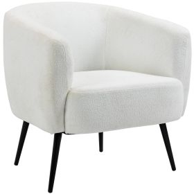 Teddy Fleece Fabric Accent Chair, Mid Century Modern Barrel Armchair with Metal Legs and Soft Padding, Upholstered Single Sofa Side Chair for Living R