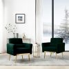 Modern Accent Chair Upholstered Reading Chair Sofa Chair with Metal Legs and Waist Pillow Side Chair for Living Room Bedroom Office (Green,Teddy Fabri