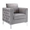 Modern Velvet Armchair Tufted Button Accent Chair Club Chair with Steel Legs for Living Room Bedroom,Grey