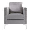 Modern Velvet Armchair Tufted Button Accent Chair Club Chair with Steel Legs for Living Room Bedroom,Grey