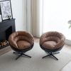 Smooth 360° Rotation, Round Accent One-Seater Sofa for Living Room , Swivel Accent Chair Armchair, Round Barrel Chairs PU Swivel Club Chair, Two Tone