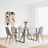 Dining Chairs Set of 4, Modern Accent Chairs with Linen Fabric Upholstered Seat, Spoon Shape Kitchen Chair with Black Metal Legs Dining Side Chairs fo