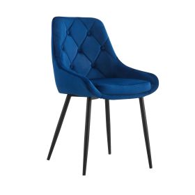 Modern Blue Velvet Dining Chairs , Fabric Accent Upholstered Chairs Side Chair with Black Legs for Home Furniture Living Room Bedroom Kitchen Dinning