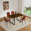 MDF Caramel Dining Table and Modern Dining Chairs Set of 4, Mid Century Wooden Kitchen Table Set, Metal Base & Legs, Dining Room Table and Linen Chair