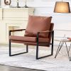 PU Leather Accent Arm Chair Modern Upholstered Armchair with Metal Frame Extra-Thick Padded Backrest and Seat Cushion Sofa Chairs for Living Room ( Br