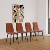 MDF Caramel Dining Table and Modern Dining Chairs Set of 4, Mid Century Wooden Kitchen Table Set, Metal Base & Legs, Dining Room Table and Linen Chair