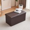 FCH 76*38*38cm Glossy With Lines PVC MDF Foldable Storage Footstool Dark Brown