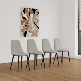 Dining Chairs Set of 4, Modern Accent Chairs with Linen Fabric Upholstered Seat, Spoon Shape Kitchen Chair with Black Metal Legs Dining Side Chairs fo