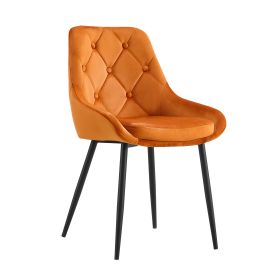 Modern Orange Velvet Dining Chairs , Fabric Accent Upholstered Chairs Side Chair with Black Legs for Home Furniture Living Room Bedroom Kitchen Dinnin