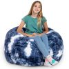 Jaxx Saxx 3 Foot Bean Bag Chair - Faux Fur - Fun Colors, Blue & White Print