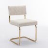 A&A Furniture,Modern Dining Chairs with Corduroy Fabric,Gold Metal Base, Accent Armless Kitchen Chairs with Channel Tufting, Side Chairs, Set of 2, Be