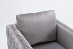 Modern Velvet Armchair Tufted Button Accent Chair Club Chair with Steel Legs for Living Room Bedroom,Grey