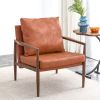 PU Leather Accent Arm Chair Mid Century Modern Upholstered Armchair with Imitation solid wood Walnut color Metal Frame Extra-Thick Padded Backrest and