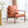 PU Leather Accent Arm Chair Mid Century Modern Upholstered Armchair with Imitation solid wood Walnut color Metal Frame Extra-Thick Padded Backrest and