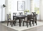 Simple 1pc Dining Table Pine Wood Rectangle Top Table w Leaf well-crafted chair legs Dining Room Furniture Dark Grey Finish