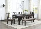 Simple 1pc Dining Table Pine Wood Rectangle Top Table w Leaf well-crafted chair legs Dining Room Furniture Dark Grey Finish