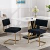 A&A Furniture,Modern Dining Chairs with Corduroy Fabric,Gold Metal Base, Accent Armless Kitchen Chairs with Channel Tufting, Side Chairs, Set of 2, Bl