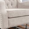 Beige Accent Chair, Living Room Chair, Footrest Chair Set with Vintage Brass Studs, Button Tufted Upholstered Armchair for Living Room, Comfy Reading