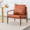 PU Leather Accent Arm Chair Mid Century Modern Upholstered Armchair with Imitation solid wood Walnut color Metal Frame Extra-Thick Padded Backrest and