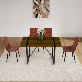 MDF Caramel Dining Table and Modern Dining Chairs Set of 4, Mid Century Wooden Kitchen Table Set, Metal Base & Legs, Dining Room Table and Linen Chair