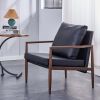 Sofa Chair.Black PU Leather Accent Arm Chair Mid Century Modern Upholstered Armchair with Imitation solid wood color Metal Frame Padded Backrest and S