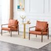 PU Leather Accent Arm Chair Mid Century Modern Upholstered Armchair with Imitation solid wood Walnut color Metal Frame Extra-Thick Padded Backrest and