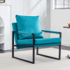 PU Leather Accent Arm Chair Mid Century Modern Upholstered Armchair with Metal Frame Extra-Thick Padded Backrest and Seat Cushion Sofa Chairs( Cyan PU