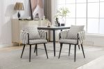 Beige Modern Velvet Dining Chairs Set of 2 Hand Weaving Accent Chairs Living Room Chairs Upholstered Side Chair with Black Metal Legs for Dining Room