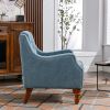 Blue Accent Chair, Living Room Chair, Footrest Chair Set with Vintage Brass Studs, Button Tufted Upholstered Armchair for Living Room, Comfy Reading C