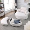 [Video] Welike Swivel Accent Barrel Modern Sofa Lounge Club Big Round Chair with Storage Ottoman TEDDY Fabric for Living Room Hotel with Pillows. *2PC