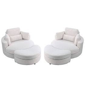 [Video] Welike Swivel Accent Barrel Modern Sofa Lounge Club Big Round Chair with Storage Ottoman TEDDY Fabric for Living Room Hotel with Pillows. *2PC